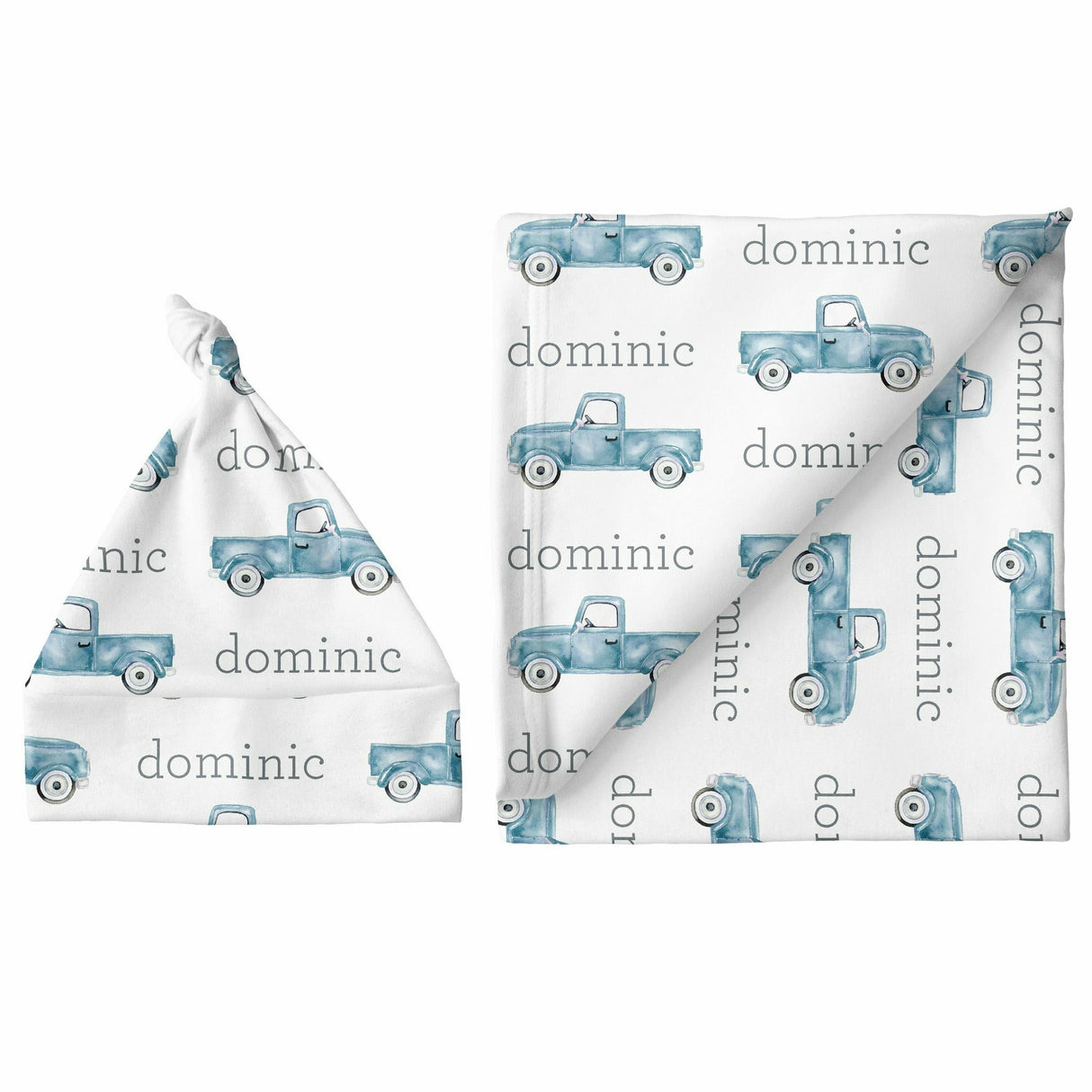 Sugar + Maple Large Blanket & Hat Set - Truck Blue - Kid's Stuff Superstore