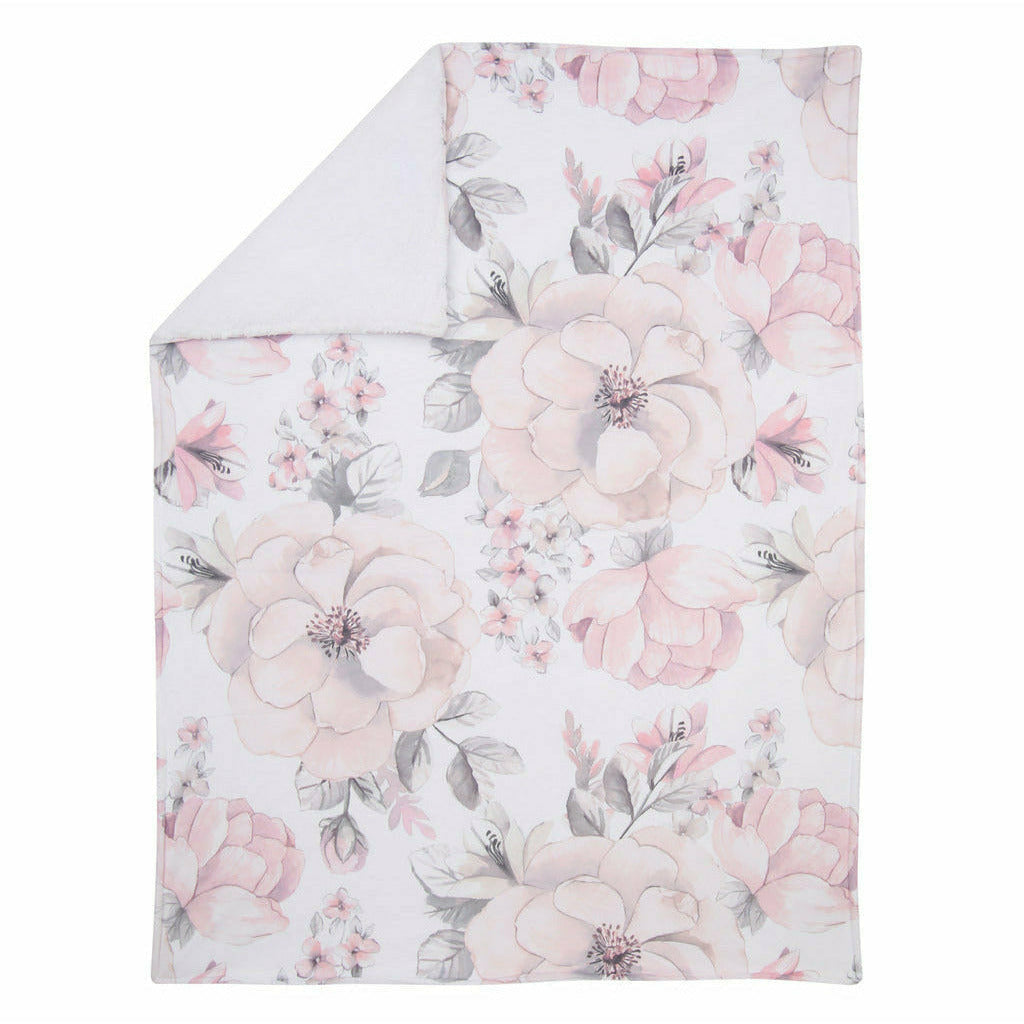 Botanical Baby Watercolor Floral Pink Sherpa Fleece Baby Blanket - Kid's Stuff Superstore