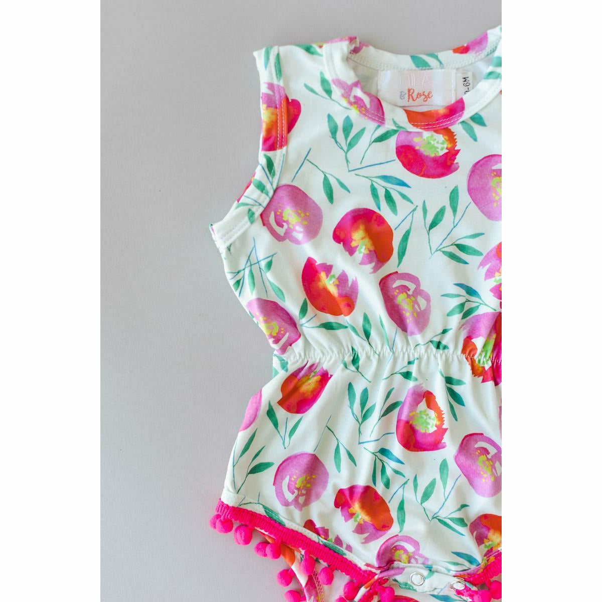 Mila & Rose Pom Pom Romper - Pretty Peonies - Kid's Stuff Superstore