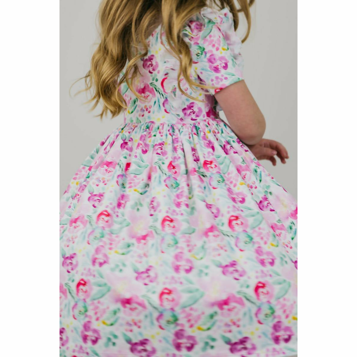 Mila & Rose Short Sleeve Ruffled Twirl Dress - Watercolor Blooms - Kid's Stuff Superstore