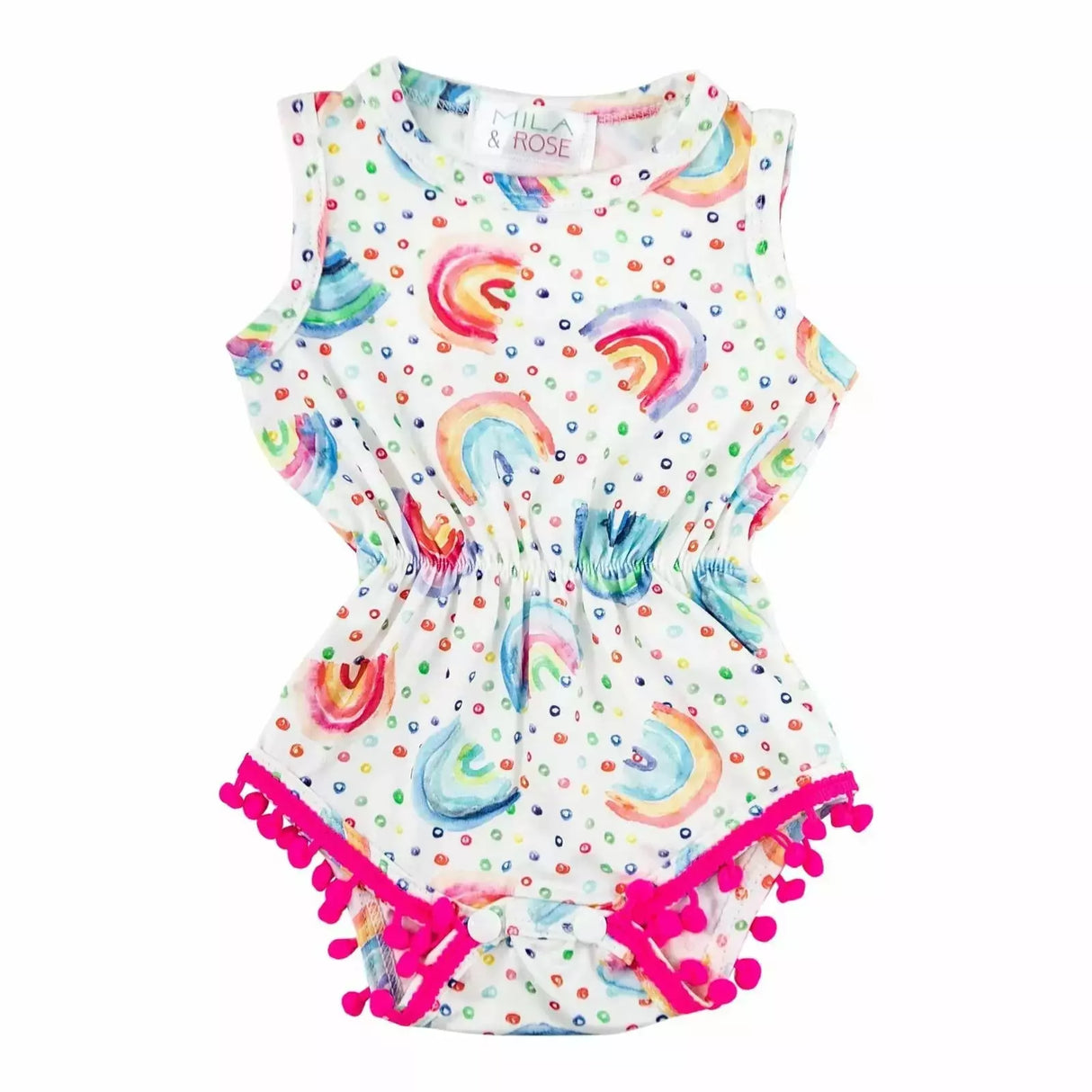 Mila & Rose Pom Pom Romper - Rainbow Dot - Kid's Stuff Superstore