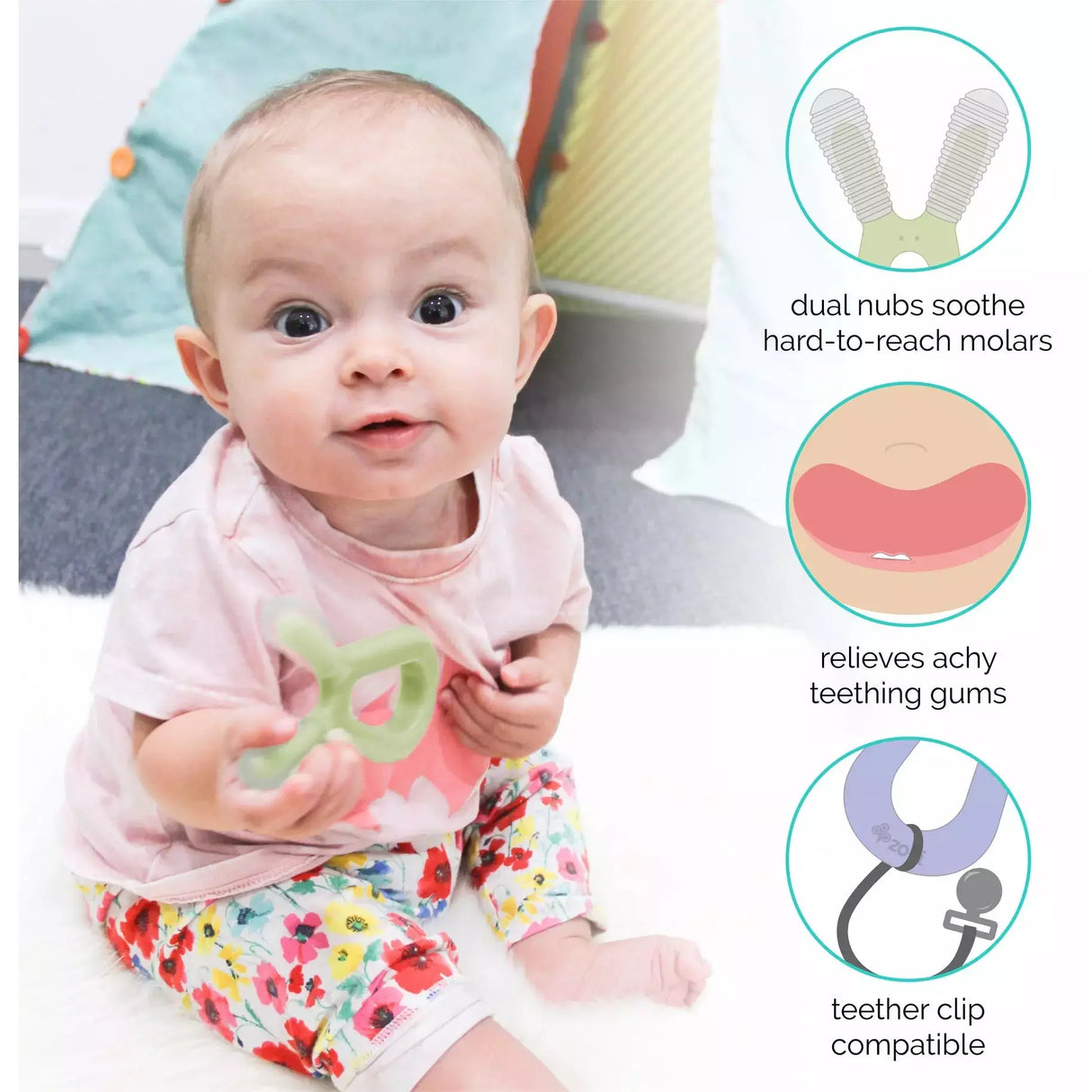 Zoli Bunny Teethers - Sage Green & Ash Grey - Kid's Stuff Superstore