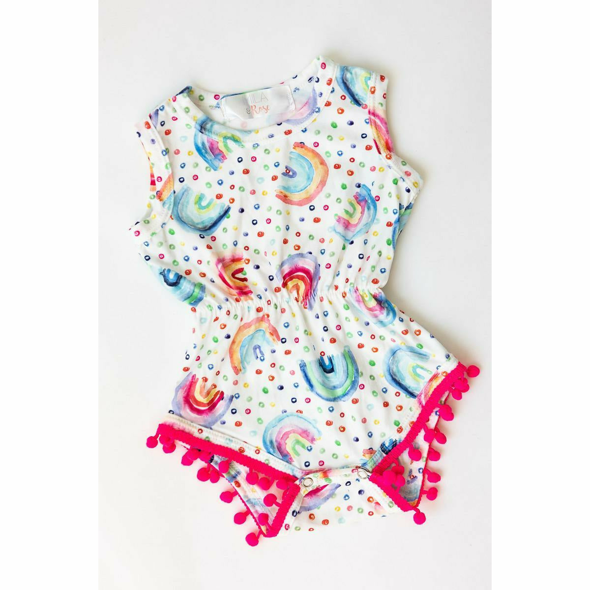 Mila & Rose Pom Pom Romper - Rainbow Dot - Kid's Stuff Superstore