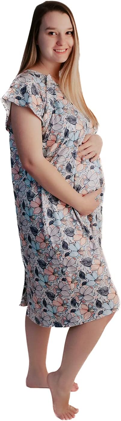 Three Little Tots Delivery/Nursing Gown - Flower Bloom