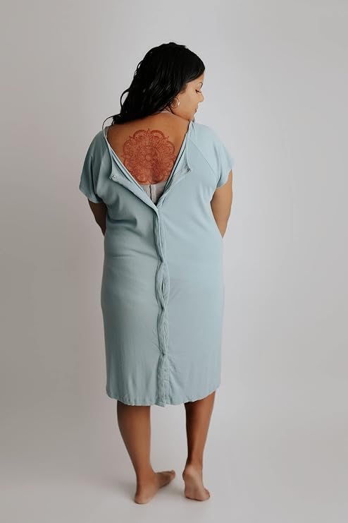 Three Little Tots Delivery/Nursing Gown - Ribbed Blue Bird