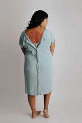 Three Little Tots Delivery/Nursing Gown - Ribbed Blue Bird