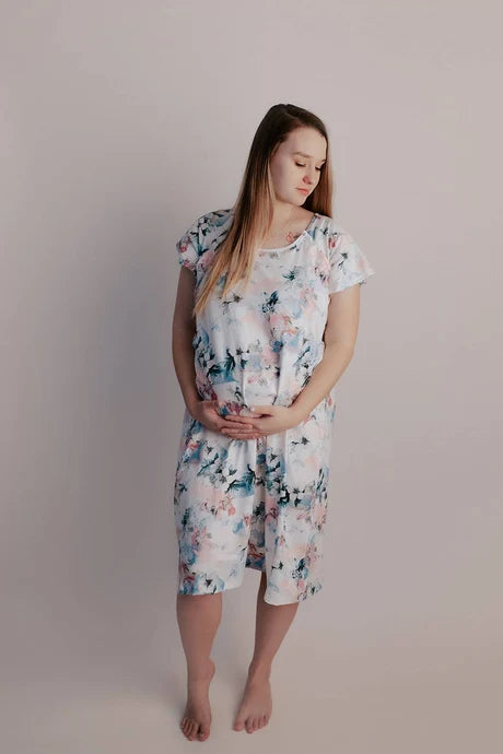Three Little Tots Delivery/Nursing Gown - Watercolor Flowers