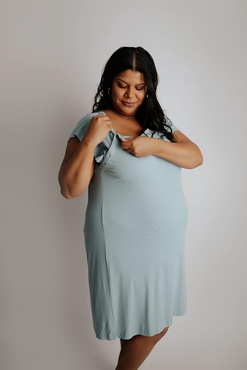 Three Little Tots Delivery/Nursing Gown - Ribbed Blue Bird