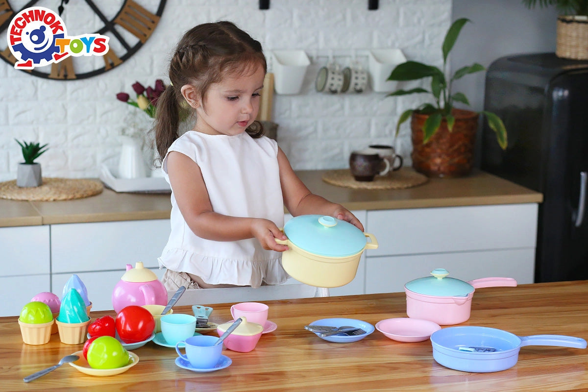 Technok Kids Play Kitchen Accessories - 49 Pcs Play Dishes