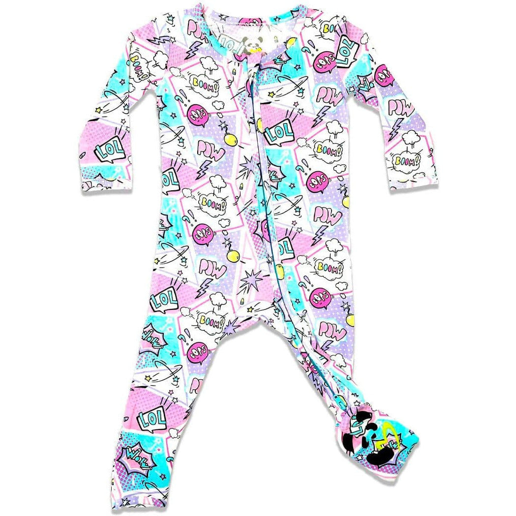 Bellabu Bear Bamboo Convertible Footie - Comic Purple - Kid's Stuff Superstore
