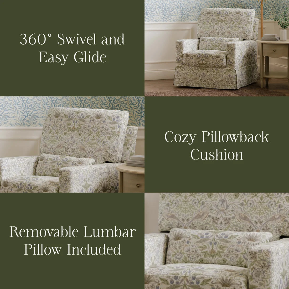 Morris & Co. x Namesake Crawford Pillowback Comfort Swivel Glider