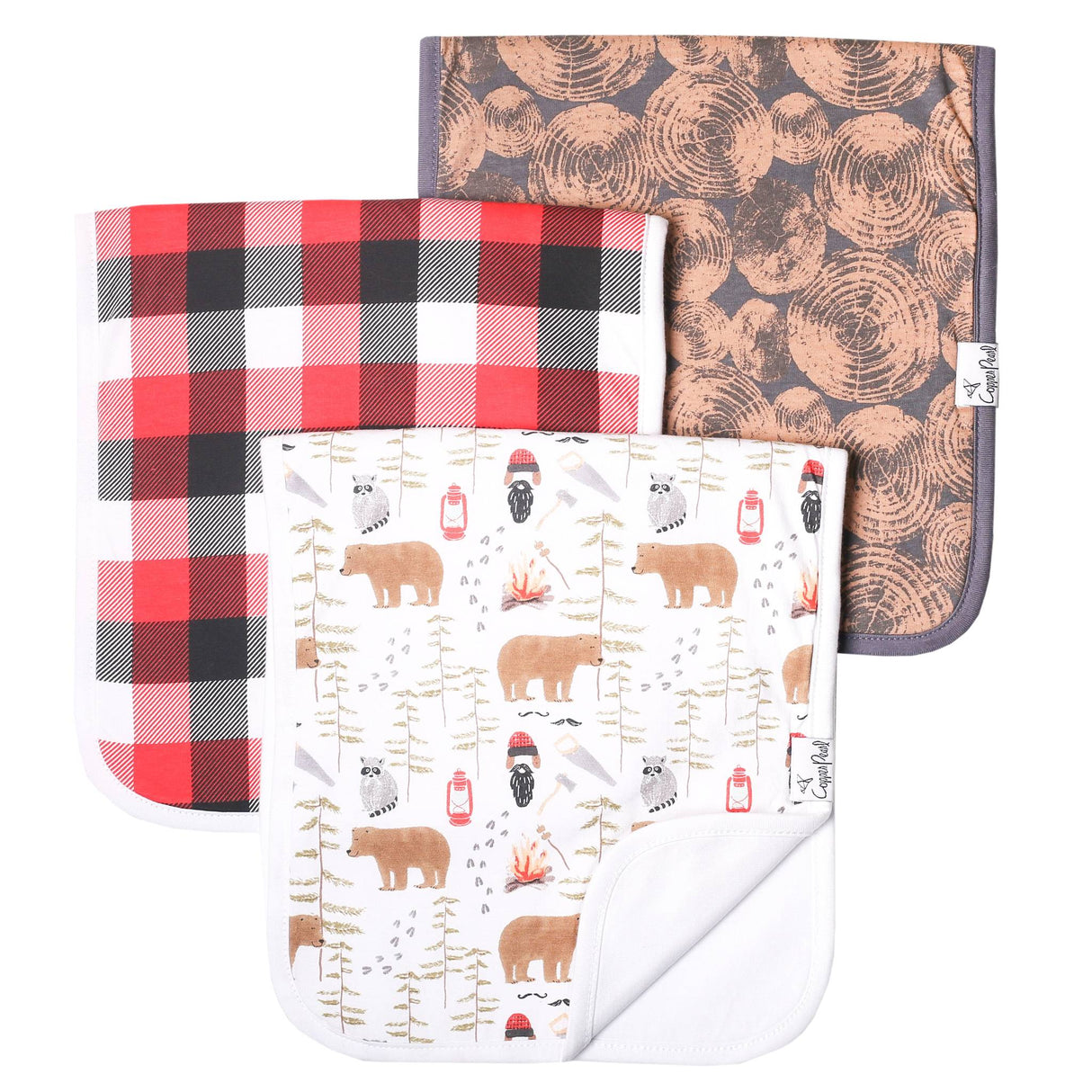 Copper Pearl Premium Baby Burp Cloths 3-Pack - Lumberjack