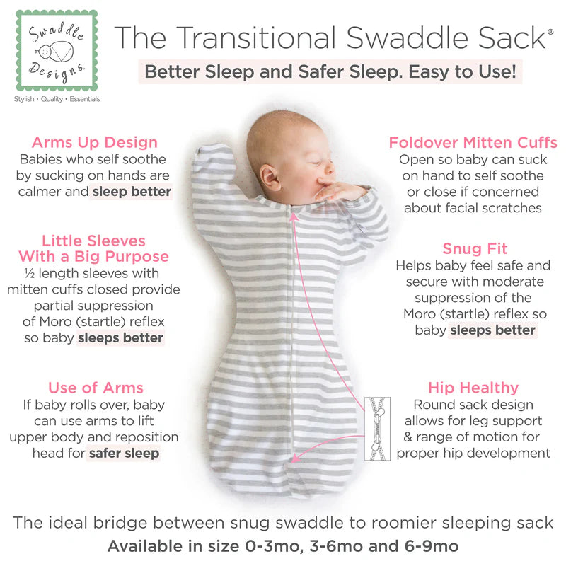Swaddle Designs Transitional Swaddle Sack - Heathered Grey Stripes - Kid's Stuff Superstore