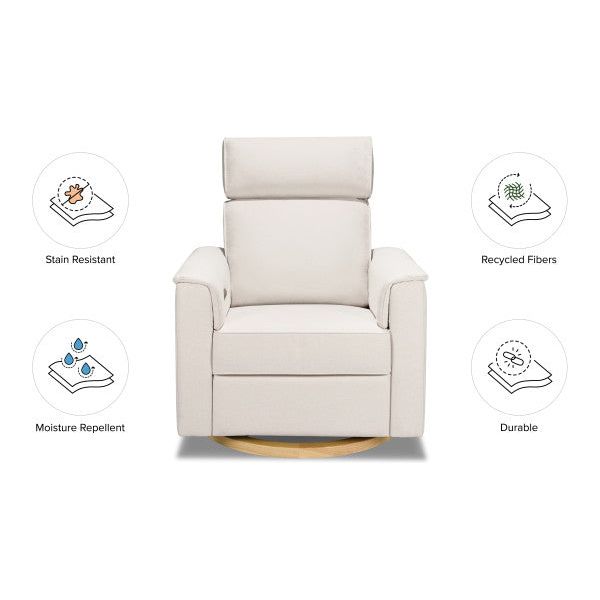 Monogram by Namesake Willa Power Recliner w/ Adjustable Headrest & USB -  Performance Cream Eco-Weave with Light Wood Base - Kid's Stuff Superstore