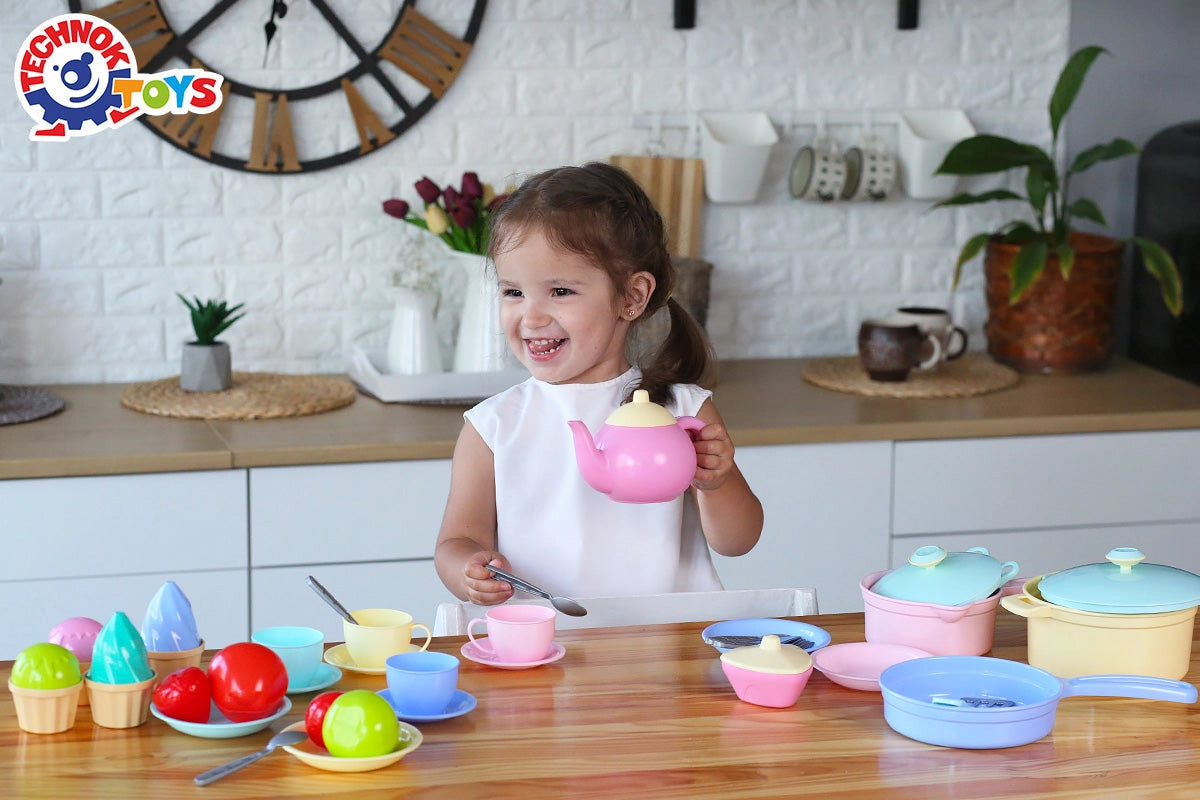 Technok Kids Play Kitchen Accessories - 49 Pcs Play Dishes