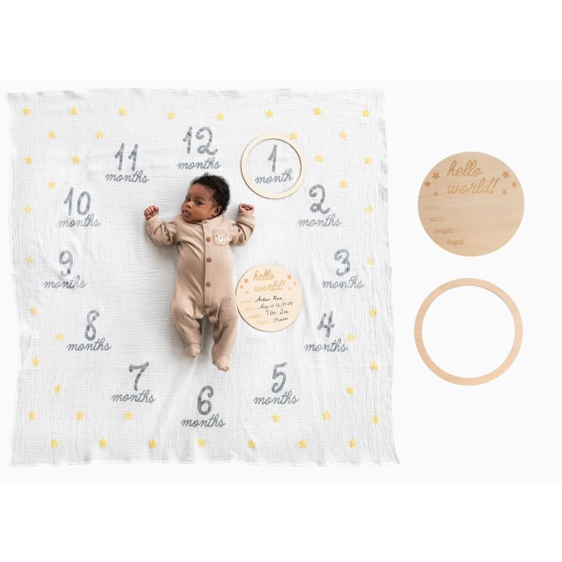 Pearhead Hello World Milestone Blanket & Prop