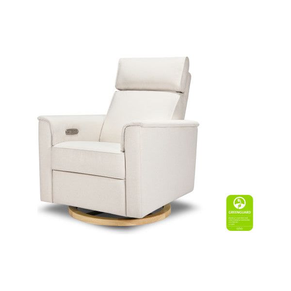 Monogram by Namesake Willa Power Recliner w/ Adjustable Headrest & USB -  Performance Cream Eco-Weave with Light Wood Base - Kid's Stuff Superstore