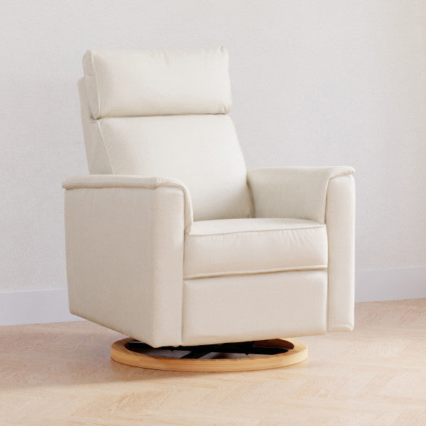 Monogram by Namesake Willa Power Recliner w/ Adjustable Headrest & USB -  Performance Cream Eco-Weave with Light Wood Base - Kid's Stuff Superstore