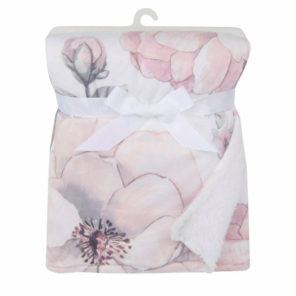 Botanical Baby Watercolor Floral Pink Sherpa Fleece Baby Blanket - Kid's Stuff Superstore