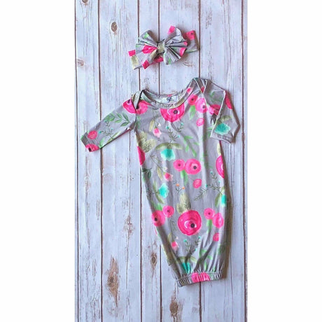 Gown w/ headband - Not So Grey Floral 0-3M - Kid's Stuff Superstore
