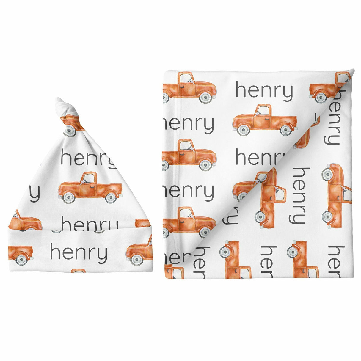 Sugar + Maple Large Blanket & Hat Set - Truck Orange - Kid's Stuff Superstore