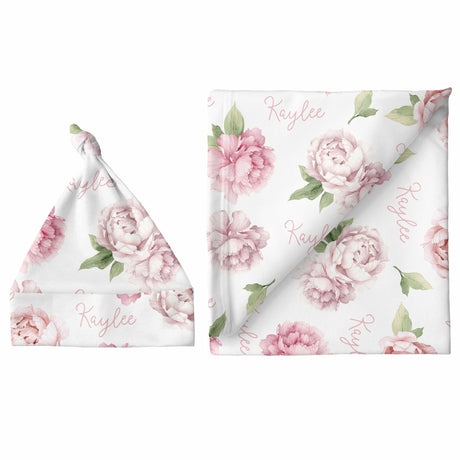 Sugar + Maple Large Blanket & Hat Set - Pink Peonies - Kid's Stuff Superstore